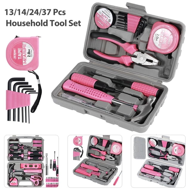 CUITING Ensemble d'Outils Ménagers Trousse d'Outils de Réparation pour la Maison Rose Ensemble d'Outils pour Femmes avec Étui Acier Rose 3,19 Lb 37 Pcs