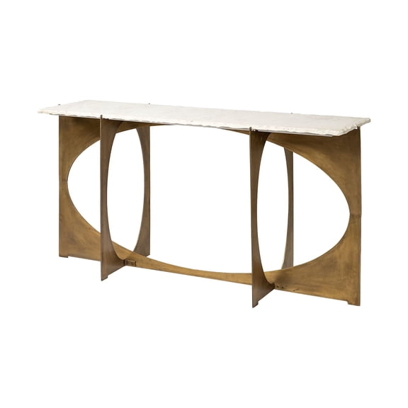 HomeRoots 380187 Rectangular Marble Console Table with Gold Metal Base, White