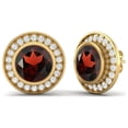 thumbnail image 2 of 7mm Round Shape Garnet 925 Sterling Silver Gold Vermeil Solitaire Women Mother's Day Gift Stud Earrings, 2 of 4