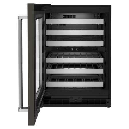 KitchenAid - 46-Bottle Dual-Zone Wine Cellar with Glass Door and Metal-Front Racks - Black Stainless Steel