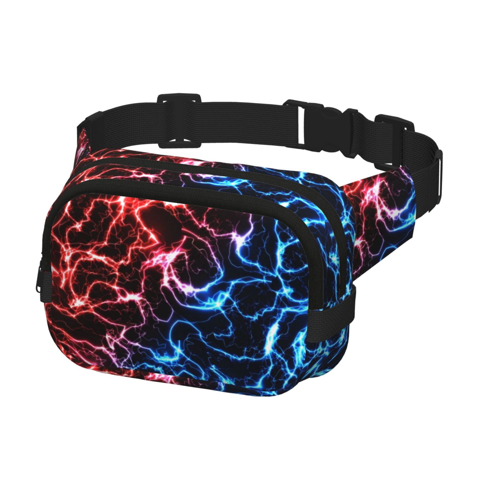 Picia Red And Blue Lightning Print Square Double-Layer Waist Bag Mini Adjustable Waist Belt Bag Exercise Running Travel Hiking