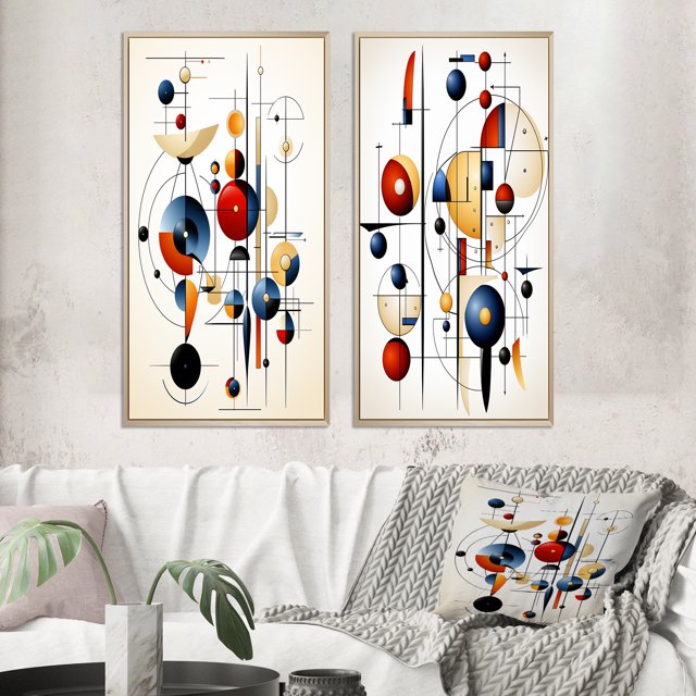 Designart "Unveiling Secrets Minimalist Geometry I" Modern Geometric Framed Wall Art Set Of 2 - Modern White Gallery Wall Frame Set For Home Decor