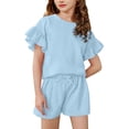 thumbnail image 2 of Krdevn Girls Summer Outfits 2 Piece Set Casual Round Neck Short Sleeve Top and Shorts Elastic Waist Comfortable Playwear for Toddler Kids,8-9 Years, 2 of 8