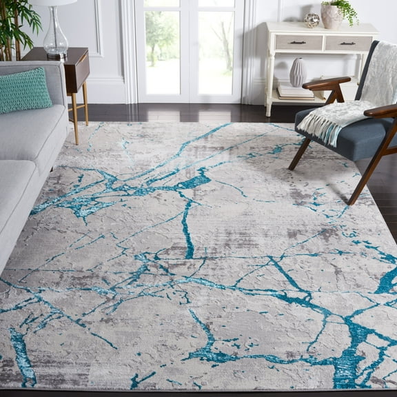 SAFAVIEH Amelia Pemala Abstract Area Rug, Gray/Aqua, 6'7" x 6'7" Square
