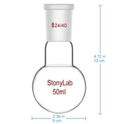 StonyLab 50ml Round Bottom Single Neck Lab Flask, Clear Heat‑resistant Borosilicate Glass with 24/40 Joint