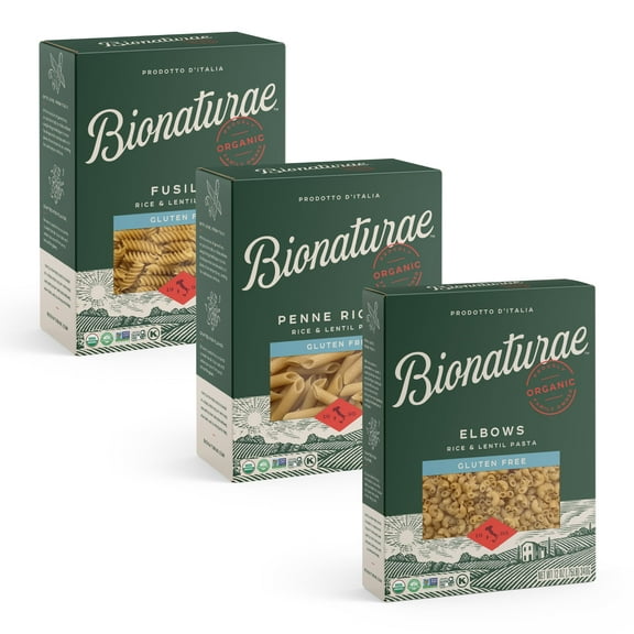 Bionaturae Gluten-Free Pasta Variety Pack (Elbow, Fusilli, Penne) - Gluten Free Pasta Organic, Rice & Lentil Pasta, Kosher Certified, High Protein, Non-GMO, Crafted in Italy - 12 Oz, 1 of Each, 3 Pack