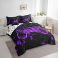 thumbnail image 3 of jejeloiu Purple Game Console 7-Piece Bedding Comforter Set,Kids Gamepad Controller King Bedding Sets,3D Video Games Bed Sheets For Teens,Luxury Bedroom Decor Reversible, 3 of 8