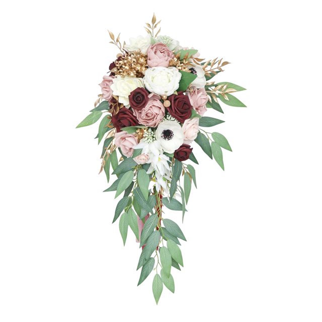 Ramo de Mano de Novia Artificial para Honor Pareja Boda Iglesia , rojo, rosa, blanco, verde, 22cmx56cm
