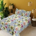 thumbnail image 2 of Ambesonne Floral Fitted & Flat Sheet with Shams 4 Pcs Set, Pop Blossoms Spring Love Art, King, Ceil Blue and Yellow Green, 2 of 5