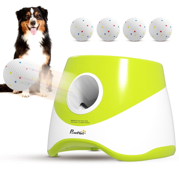 PawHut Automatic Dog Ball Launcher with 5 ETPU Tennis Balls, Green