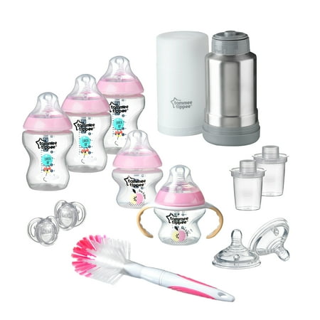 Tommee Tippee Closer to Nature, Newborn Baby Bottle Feeding Starter Set, Pink,