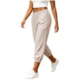 thumbnail image 2 of longantii Elastic Waist Capri Pants for Women Cotton Linen Jogger Pants Summer Vintage Casual Loose Fitting Beach Vacation Pants Khaki L, 2 of 7
