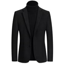 SWSMCLT Mens Jacket Two Button Flap Pocket Slim Fit Suit Jacket Wool Blend Fitted Blazer Notch Lapel Business Casual Suit Separate Black 42