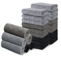 Beartech Bath Towel Set 24 Pack Washcloths Ultra Soft & Less Lint Microfiber Plush Highly Absorbent Quick Dry Face Towel Luxury Towels Set Wash Cloths Fingertip Towels -Gray Brown Black