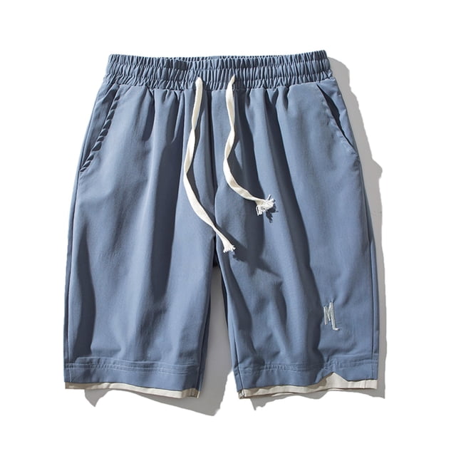 toraway Men Summer Solid Color Pants Printed Drawstring Loose Casual Sports Embroidered Runing Straight Shorts L