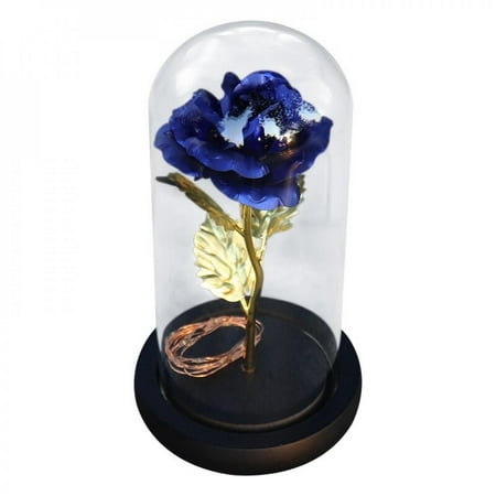

Clearance Sale Artificial Gold Foil Rose Flower and LED Night Light String In Glass Dome On Wooden Base (Battery Not Included) A4