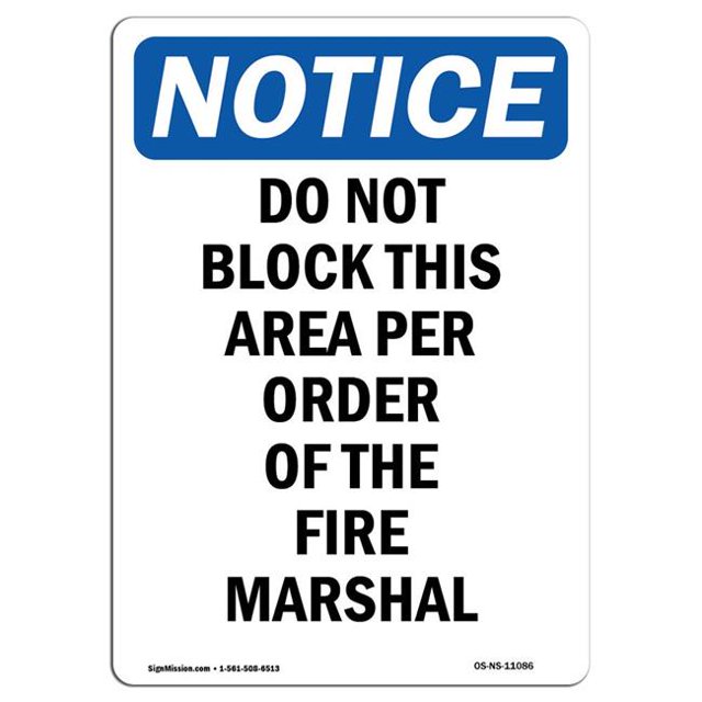 SignMission OS-NS-A-1218-V-11086 12 x 18 Po Panneau d'Affichage OSHA - Ne Bloquez Pas Cette Zone par Commande
