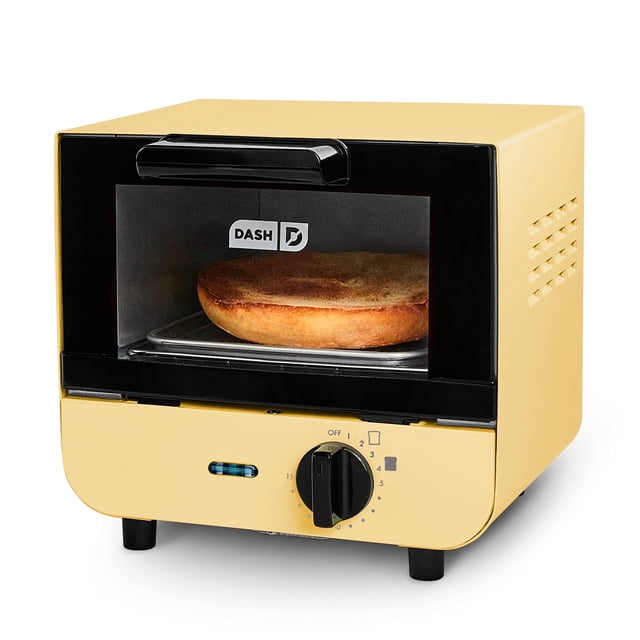 Dash Mini tostador para horno, panecillos, galletas, pizza, paninis y más con charola para hornear, estante, función de apagado automático, color amarillo