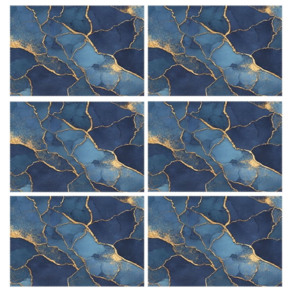 Rectangular Placemats of 6 Washable Table Mat Suitable for Dining Tables12x18 Inch Dark Blue Marble Veins