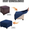 thumbnail image 4 of Ottoman Cover Slipcovers Square Fit Length 13"-44" Footrest, Stool Covers, Ottoman Protector Cover, Footstool Covers with Stretch Thick Checked with Elastic Bottom, Removable Washable(Navy,XL(67-84cm), 4 of 7