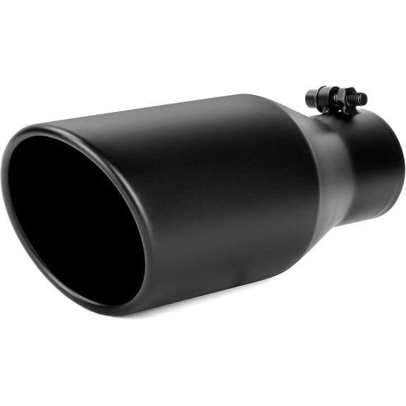 Richeer 3 inch Inlet Exhaust Tip, 5" Outlet 12" Long Stainless Steel Exhaust Tip Black Powder Coated Finish Universal for Vehicles with 3" O.D.Tailpipe, Rolled Edge, Bolt on