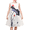 White Ink Wash Lotus, variant on Sunny Fashion Girls Sleeveless A-Line Dress Satin Blue Wave Print Knee Length Casual Beach Party Summer Holiday 7 Years