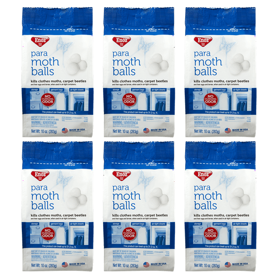 Enoz Para Moth Balls, For Clothes Moths and Carpet Beetles, 10 oz bag, 6 pack