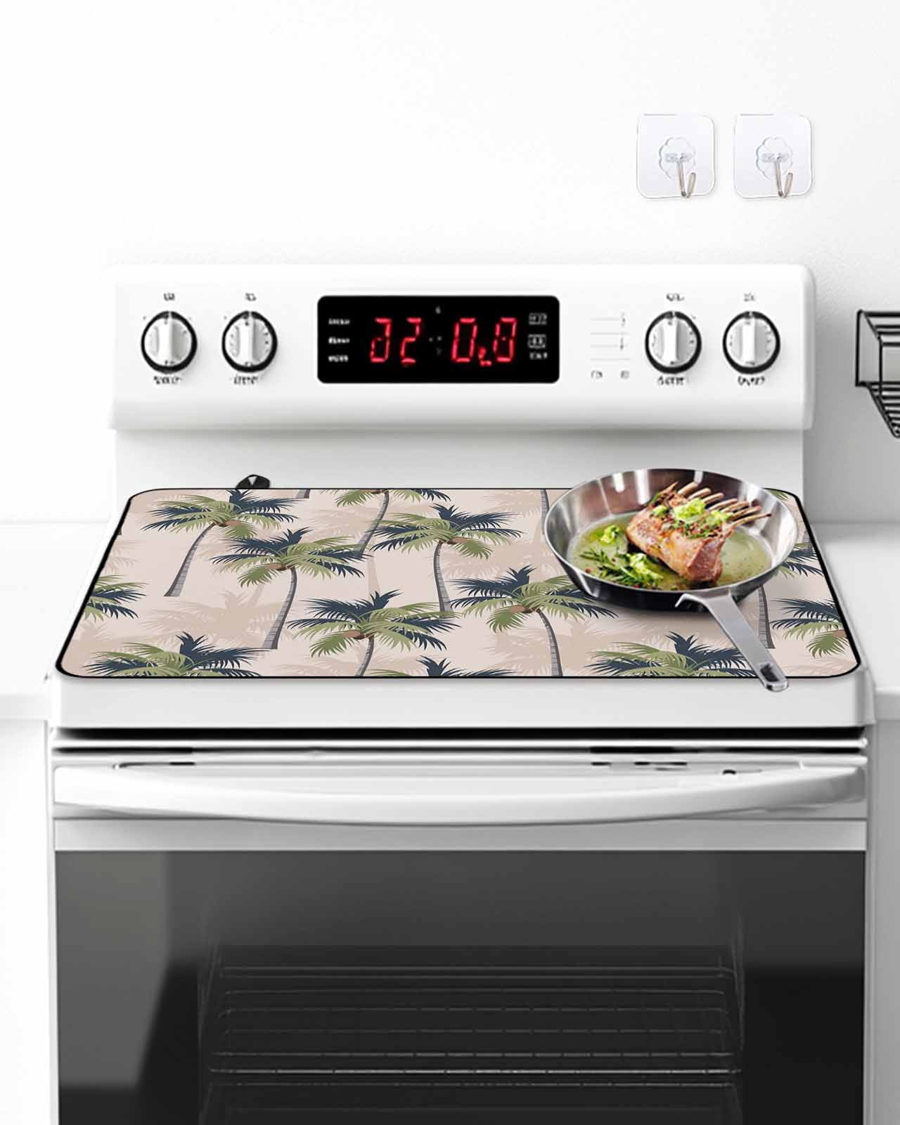 Stove Top Covers for Electric Stove, Palm Tree Glass Stovetop Cover Protector, Tropical Coconut Botanical Summer Seaside Induction Cooktop Protector Oven Mat for Kitchen Countertop 24"x21"