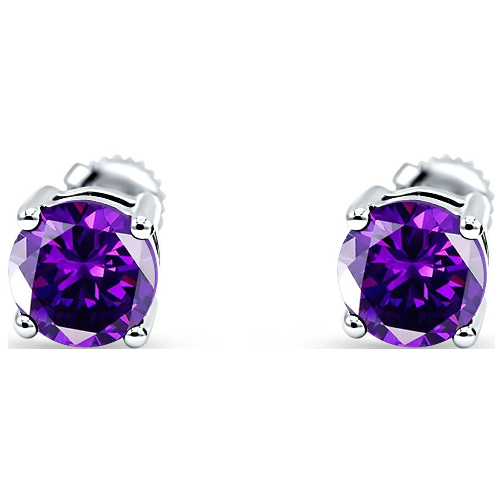 8mm Solitaire Screw Back Stud Earring Round Simulated CZ Solid 925 Sterling Silver
