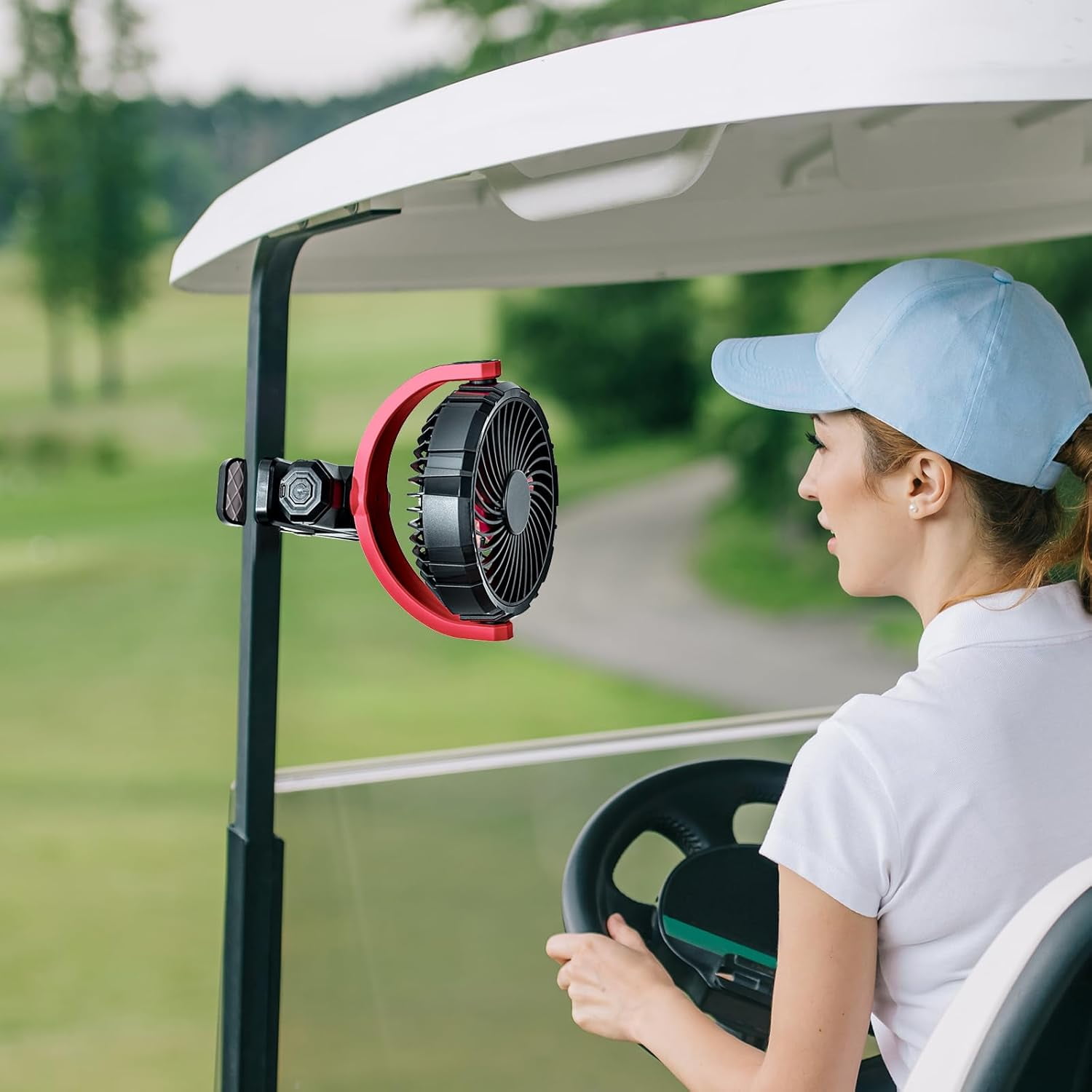 Car Clip on Fan for Sun Visor Handle, 2000Mah Rechargeable Battery Powered USB Fans That Blow Cold Air, Portable Car Cooling Fan for Cars Without Ac, for Vehicle, Van, SUV, Rv, Truck, Red