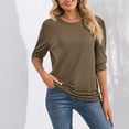 thumbnail image 3 of SWSMCLT Women's Half Sleeve Sweatshirt Casual Spring Tunic Shirts Slim Fit Top Puff Sleeve Tshirt Crew Neck Fall Brown X-Large, 3 of 4