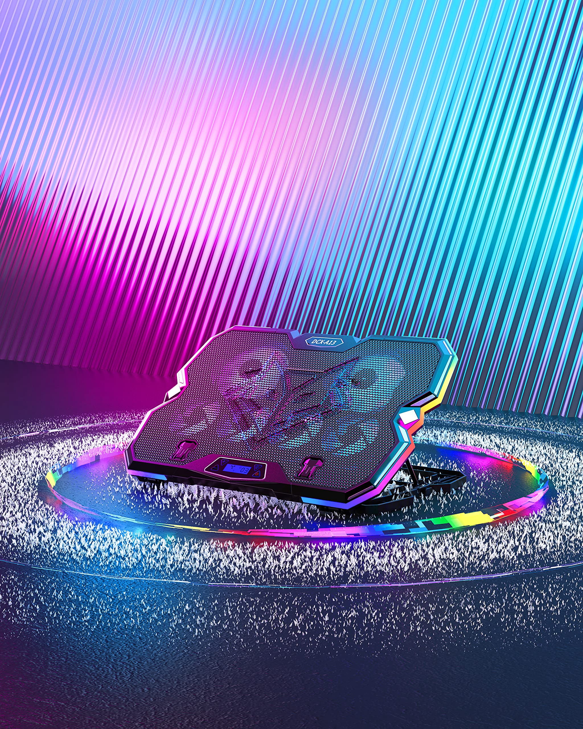 Upgrade Laptop Pad A13 Rgb Lights Cooler 6 Fans For Up To 15.6 Inch Laptops 10 Modes Light  7 Height Stands 2 Usb Ports - Blue