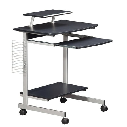 FurniFact Gray Portable Computer Cart With Keyboard Shelf, Media Rack And Wheels