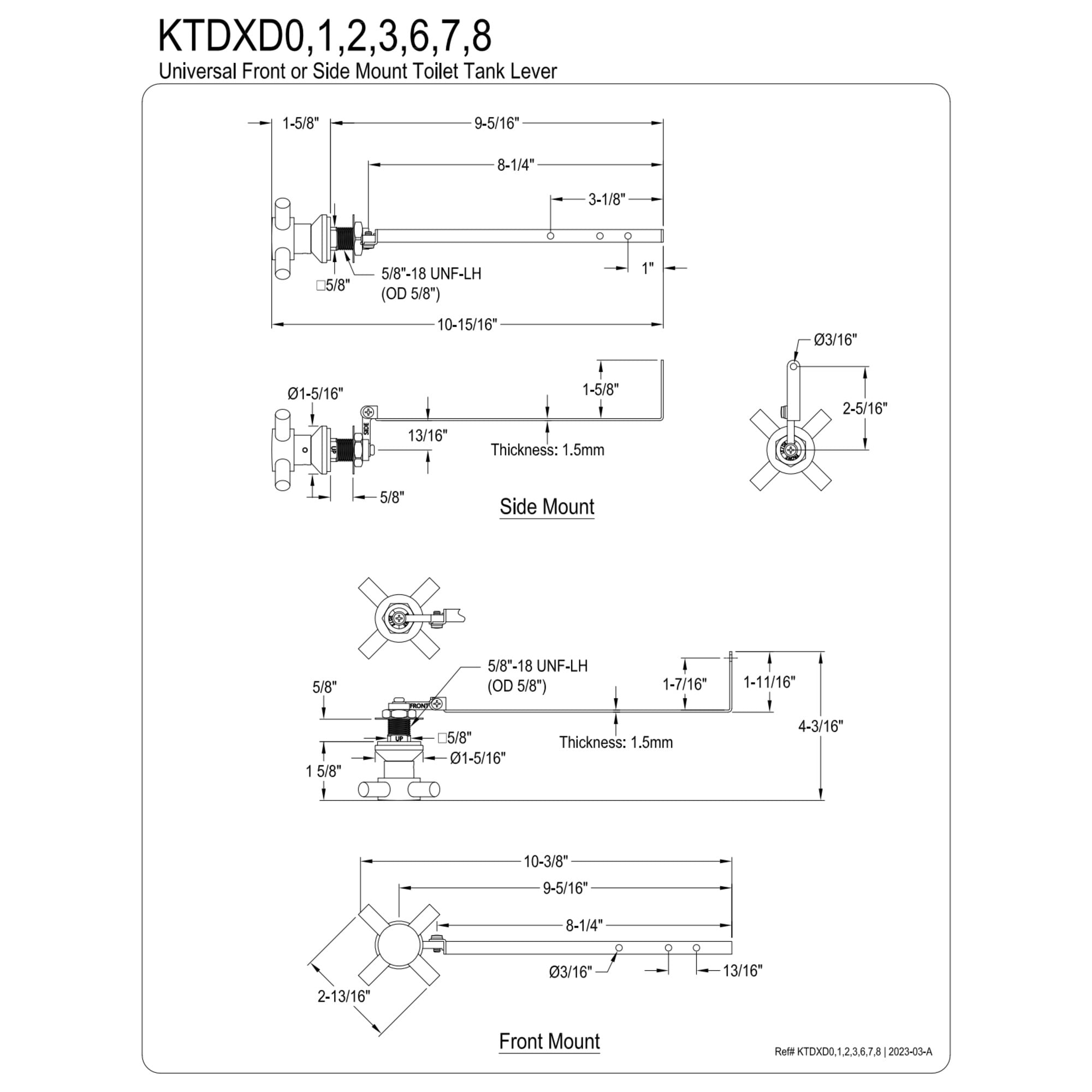 Kingston Brass KTDXD8 Concord Universal Front or Side Mount Toilet Tank Lever in Brushed Nickel