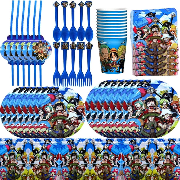 Anime One Piece Birthday Party Supplies For Kids, One Piece Party  Decorations Include 7+9inch Plates,Paper  cups,Straws,Napkins,Forks,Spoon,Tablecloth. 