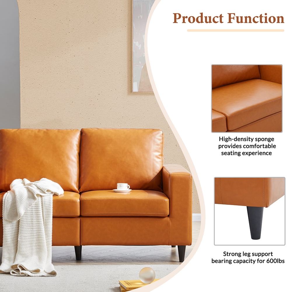 Modern 2 Piece Skin-Friendly PU Leather Sectional Sofa Couch, Include 3 Seaters Upholstered Sofa & Loveseat with Tufted Back Cushions for Living Room Furniture Set, Orange Modern 2 Piece Skin-Friendly PU Leather Sectional Sofa Couch, Include 3 Seaters Upholstered Sofa & Loveseat with Tufted Back Cushions for Living Room Furniture Set, Orange
