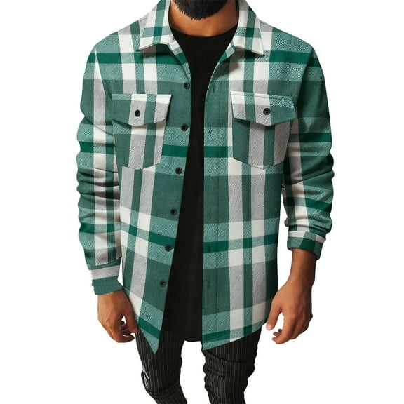 ZCFZJW Mens Flannel Plaid Shirts Long Sleeve Lightweight Regular Fit Cotton Shirt Lightweight Casual Button Down Shirts Jacket with Pockets Army Green S