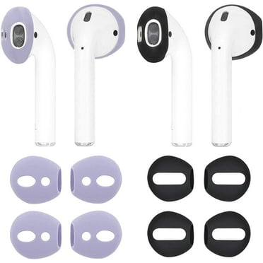(Fit in Case) 4 Pairs Replacement Super Thin Slim Rubber Silicone Earbuds Ear Tips and Covers Skin for AirPods 2 AirPods 1 or EarPods Headphones [ Fit in Charging Case ] (2 Black 2 Gray Purple)