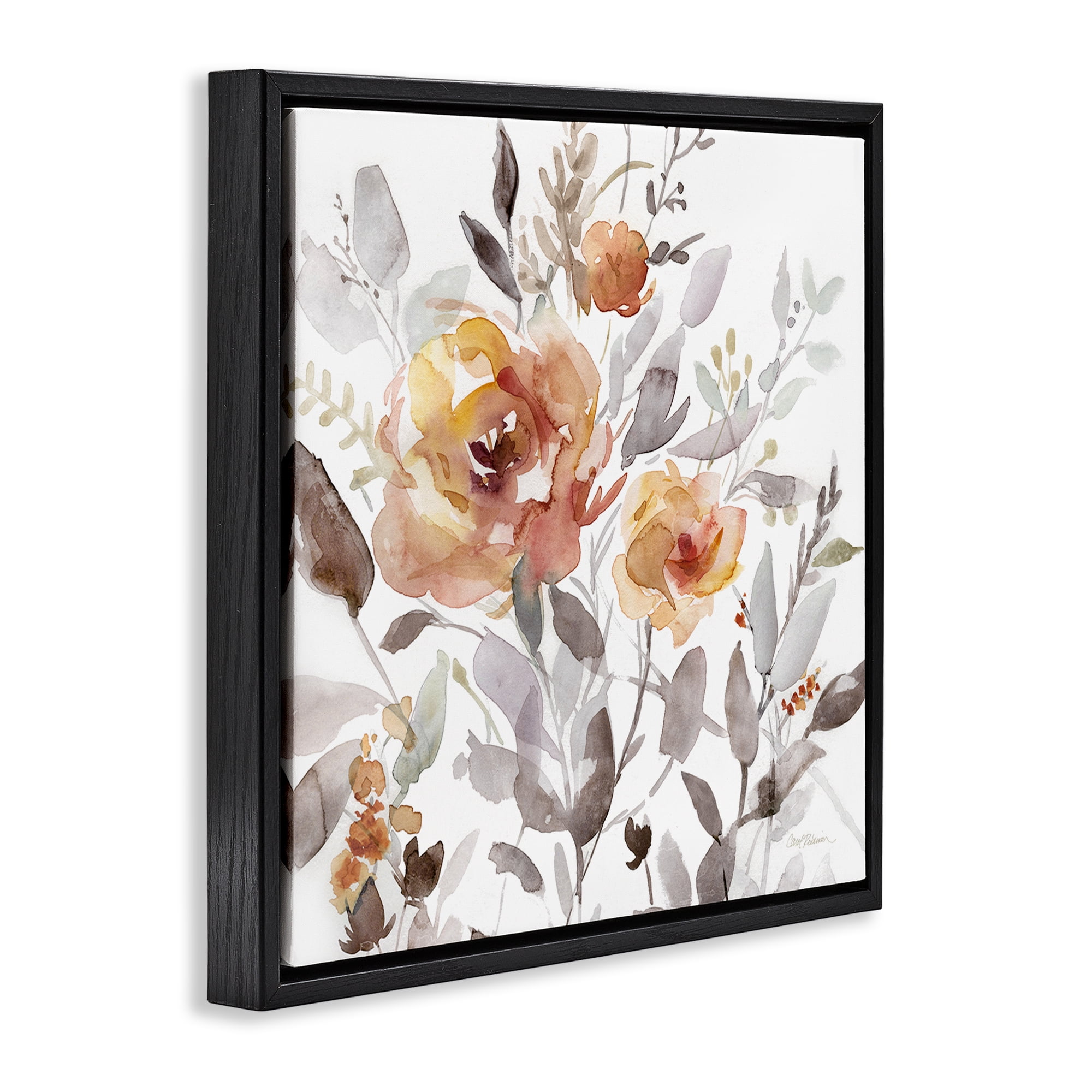 Stupell Industries Energetic Florals on White Plants & Flowers Painting Black Floater Framed Canvas Art Print Wall Art, 25 x 25