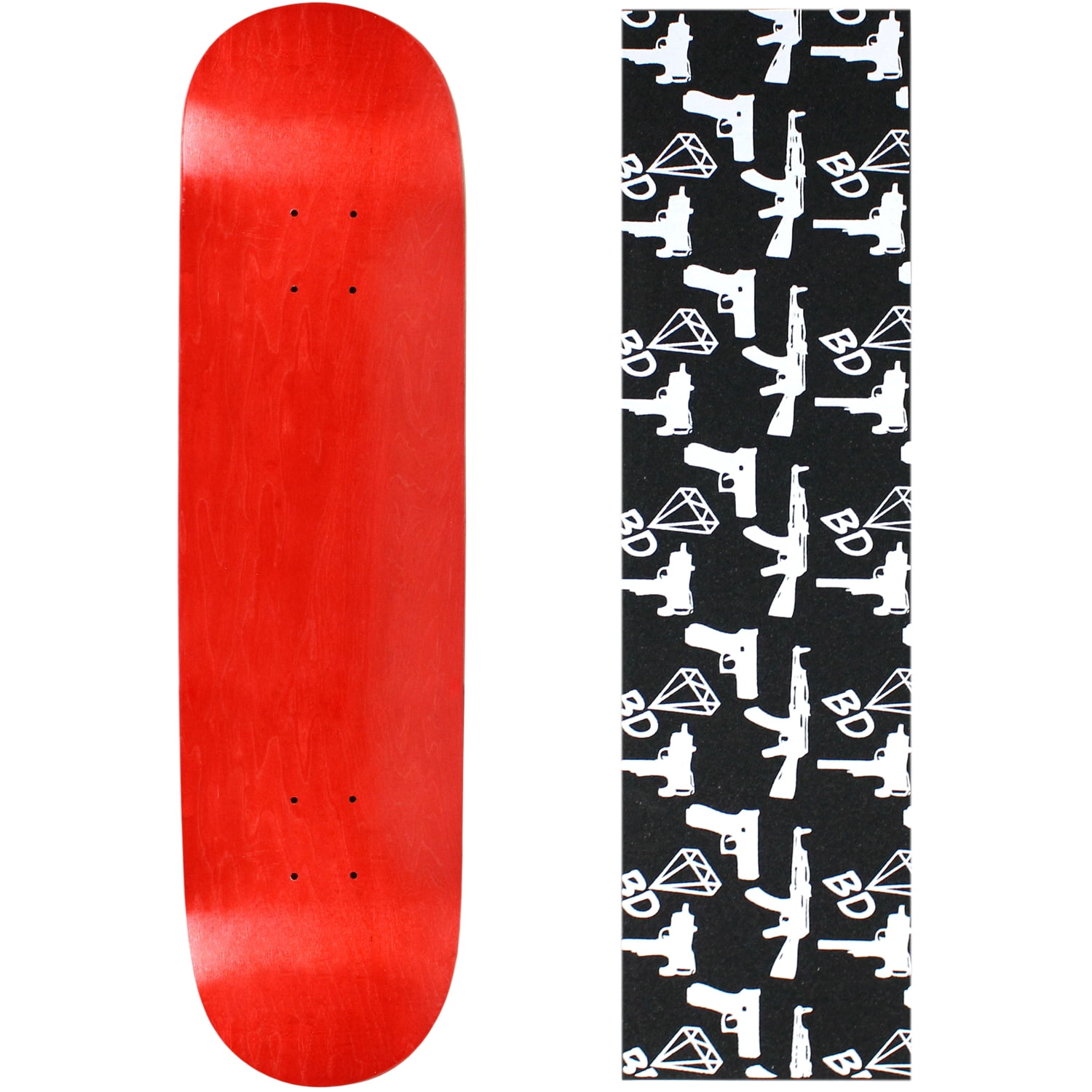 Skateboard Deck Pro 7Ply Canadian Maple STAINED RED With Griptape 7.5