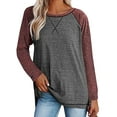 thumbnail image 1 of Chemises à Manches Longues pour Femmes Col Rond Raglan Tunique Décontractée Haut Ample Coton T-Shirt d'Automne, 1 of 4