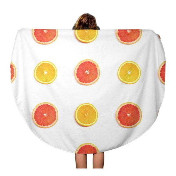 NUDECOR 60 inch Round Beach Towel Blanket Colorful Barberry of Orange Grapefruit Slices on Red Bright Travel Circle Circular Towels Mat Tapestry Beach Throw