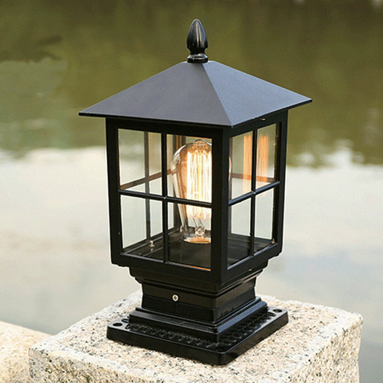 Outdoor Post Light Fixture Lantern Lamp Garden Fence Pillar Set Waterproof  Black Electric