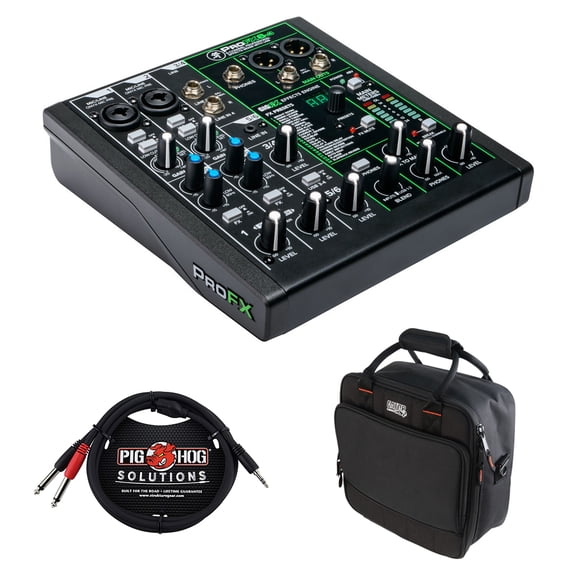 Mackie ProFX6v3 6-Channel Sound Reinforcement Mixer with Built-In FX, Gator Cases G-MIXERBAG-1212 Mixer Bag & Stereo Cable 10ft Bundle