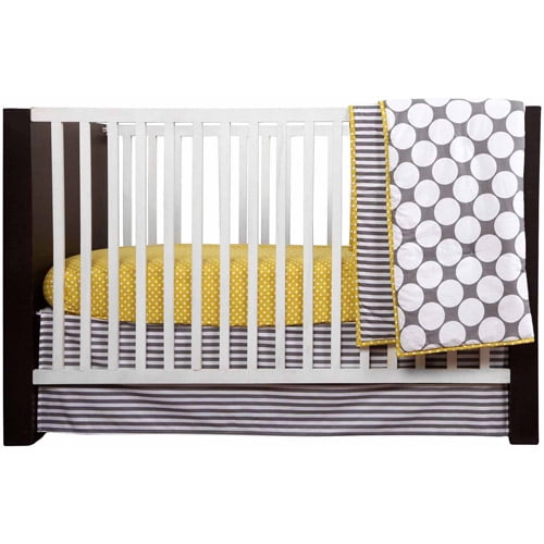 Bacati Dots Pin Stripes Gray Yellow Girls 10 Piece Nursery in a