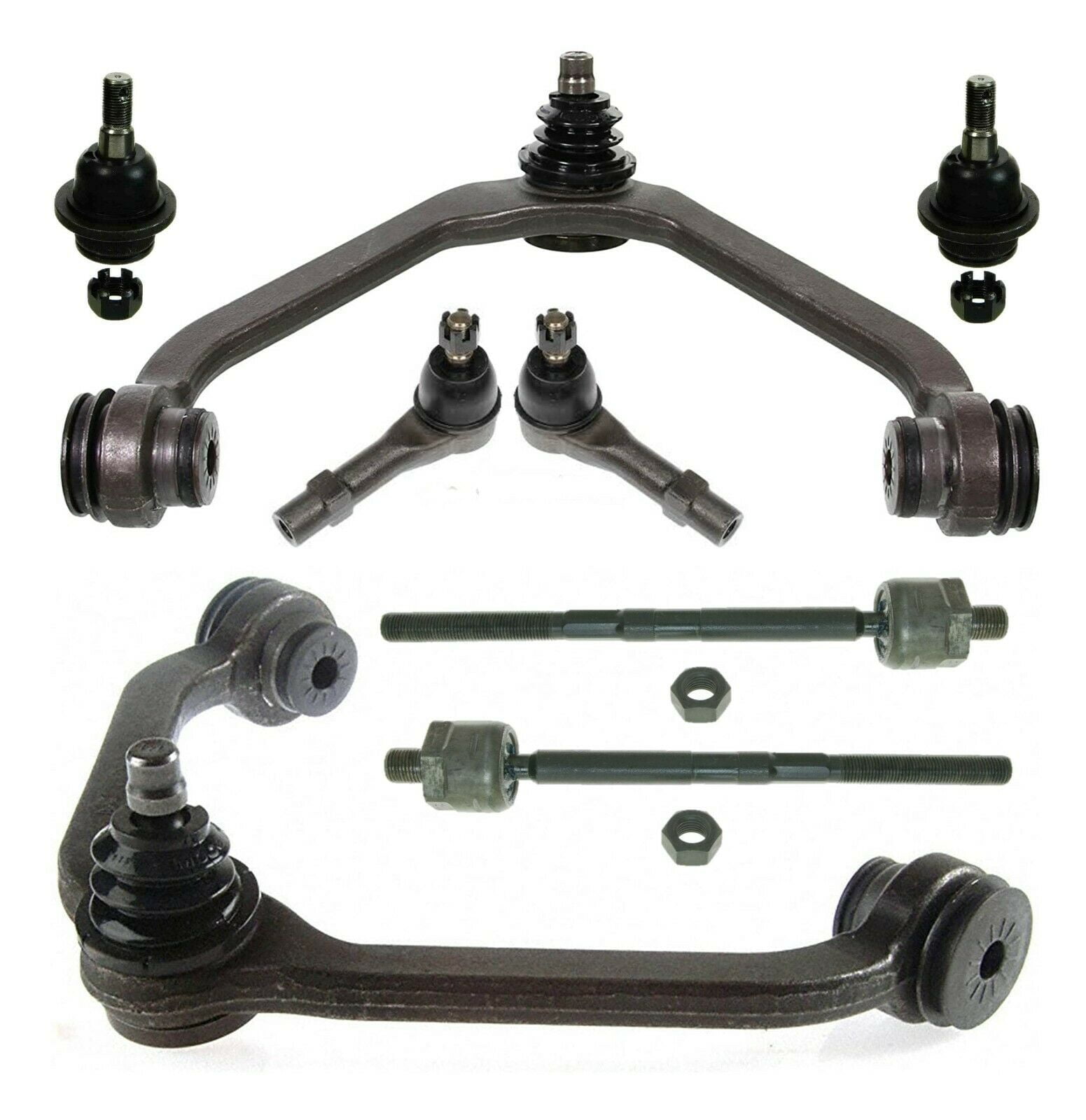 8 Pc Suspension Steering Kit Inner & Outer Tie Rod Ends Upper Control Arms  & Ball Joints