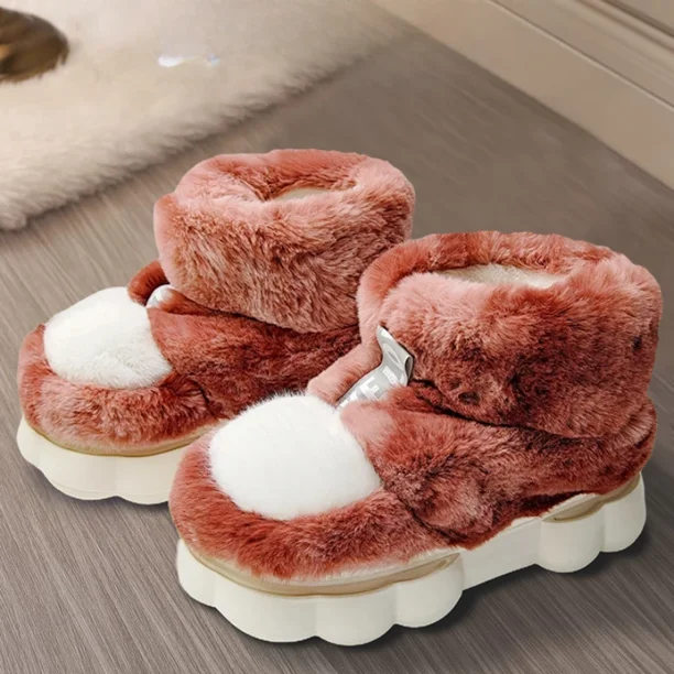 Zapatos cálidos de invierno para mujer 2024, pantuflas de algodón para interiores con forro de felpa, botas de nieve altas con plataforma para parejas, pantuflas de casa para hombre y mujer