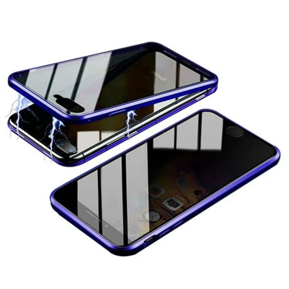 Anti Peep Magnetic iPhone SE 2022 (3rd Gen) Case - (Blue) Double Sided Privacy Tempered Glass Screen Protector Shockproof and Scratch Resistant Protection