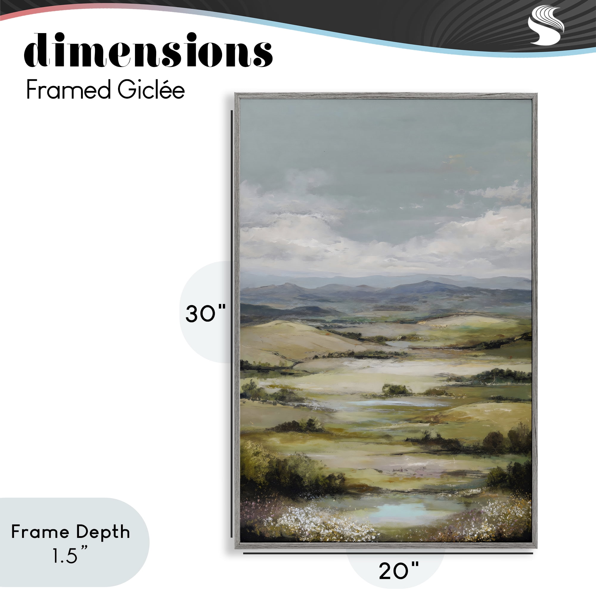 Stupell Industries Rolling Mountain Meadows Gray Framed Giclee Art, design by Petal Prints Design