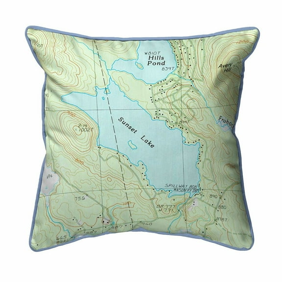 Betsy Drake Interiors Sunset Lake, NH Nautical Map Large Corded Indoor/Outdoor Pillow 18x18